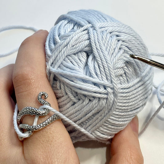 Handmade 'Octopus' Sterling Silver Crochet Ring.  Adjustable for crochet tension and comfort. Handmade Sterling Silver for Nautilus Crochet