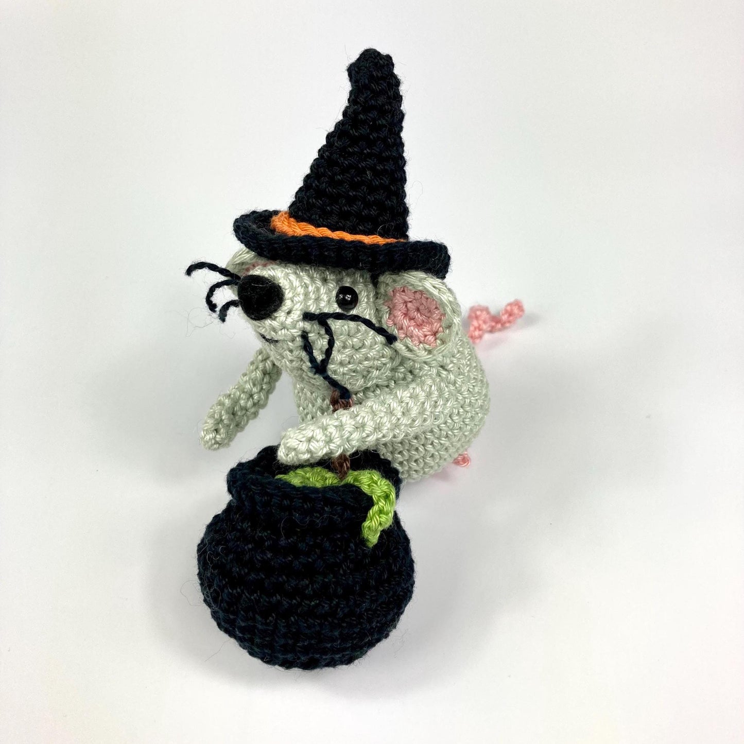 Witch Mouse Crochet Kit. Meet 'Bubble'! Complete Kit with luxury natural yarns, cute cauldron stitch marker & accessories.